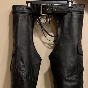 Biker's Black Leather Chaps, Size XL